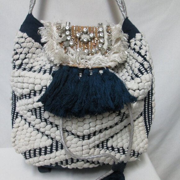 Steve Madden crochet shoulder backpack purse satchel Studded convertible large - Picture 2 of 11